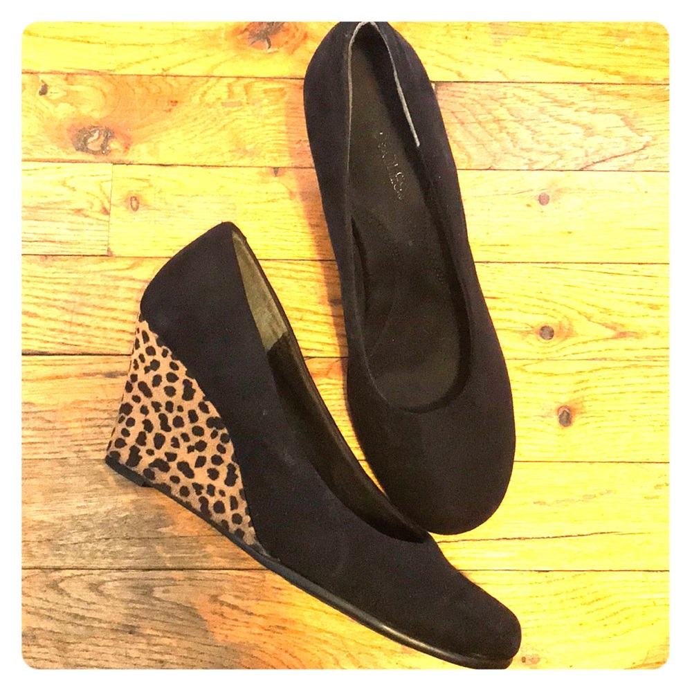 Black And Leopard Suede Wedges